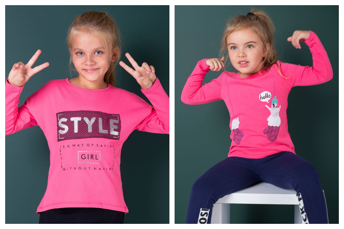 Stylizacja dla dziewczynki z bluzką w kolorze różowym