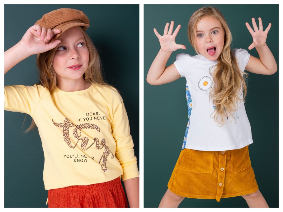 Stylizacje noworoczne dla dziewczynki żółta bluzka