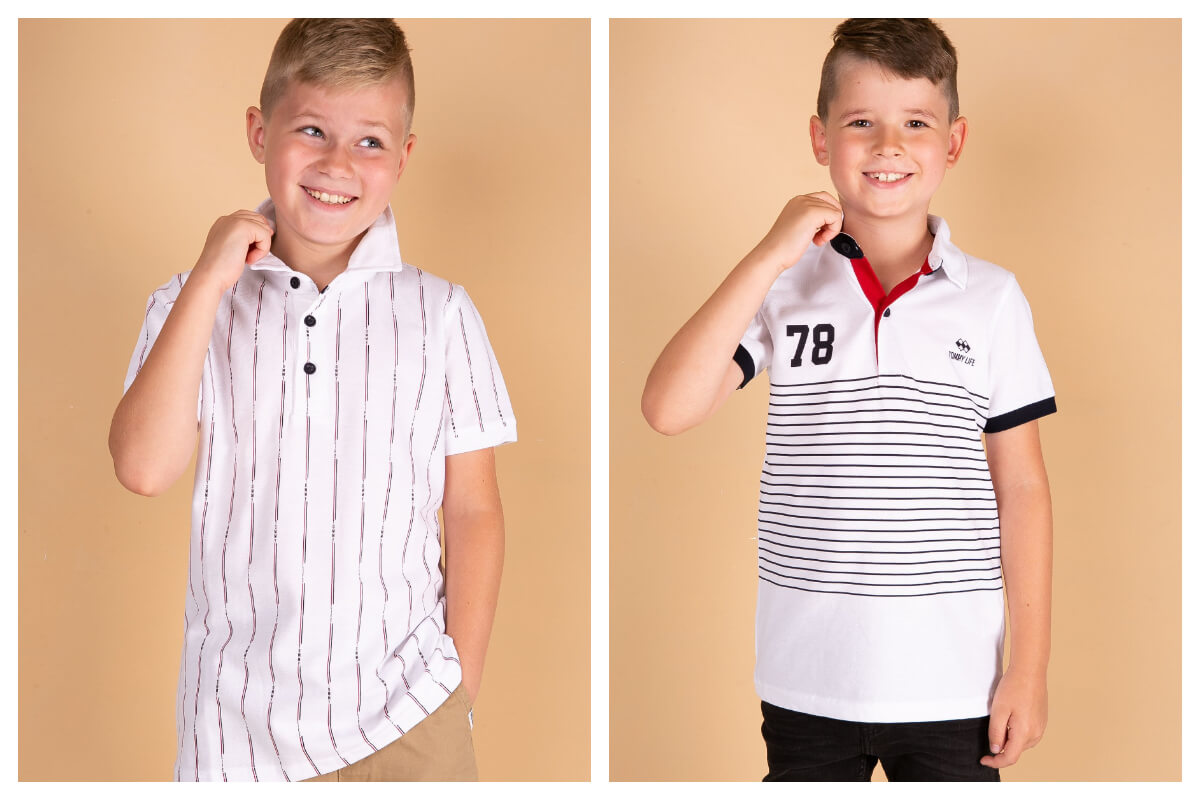 Ubrania dla chłopca na wiosnę z koszulką polo w kolorze białym
