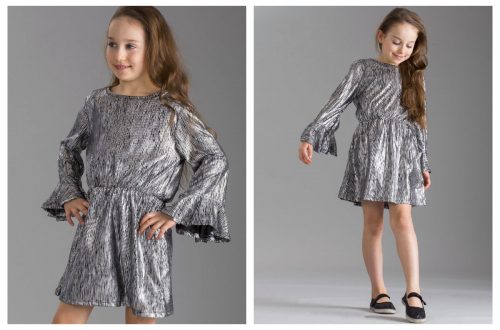 Sukienka dla dziewczynki z falbanami w kolorze srebrnym