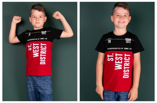 T-shirt dla chłopca z nadrukiem w kolorze czerwono-granatowym